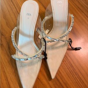 Zara Women's Clear and Silver Heels